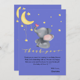小さな蝶の赤ちゃんシャワーと可愛い象 サンキューカード