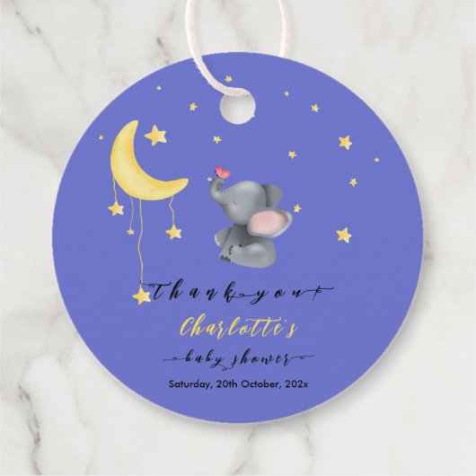 小さな蝶の赤ちゃんシャワーと可愛い象 フェイバータグ (裏面)