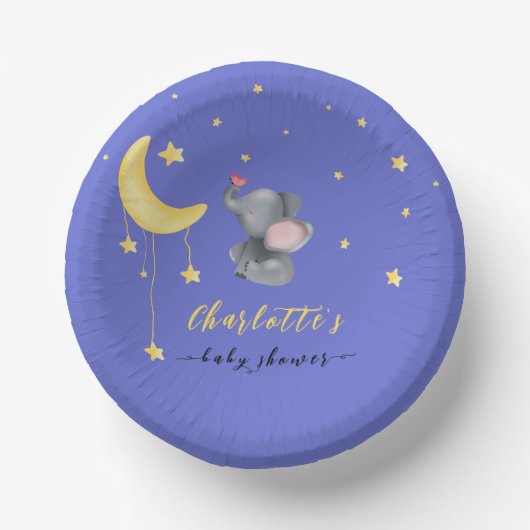 小さな蝶の赤ちゃんシャワーと可愛い象 ペーパーボウル (正面)