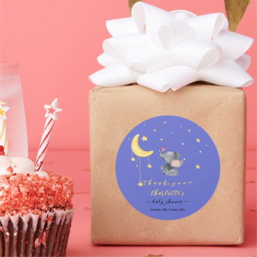 小さな蝶の赤ちゃんシャワーと可愛い象 ラウンドシール (パーティー)