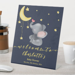 小さな蝶の赤ちゃんシャワーと可愛い象 台座サイン