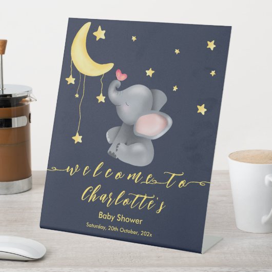 小さな蝶の赤ちゃんシャワーと可愛い象 台座サイン (インサイチュ)