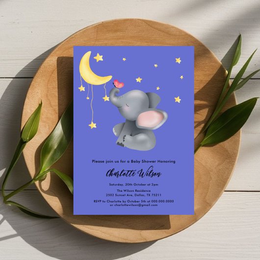 小さな蝶の赤ちゃんシャワーと可愛い象 招待状