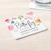 小さな蝶の赤ちゃんシャワーのコースター スクエアペーパーコースター (アングル)