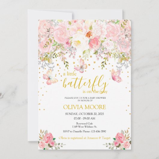 小さな蝶の赤ちゃんシャワーの招待状 招待状 (正面)