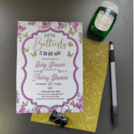 小さな蝶の赤ちゃんシャワーの招待 招待状