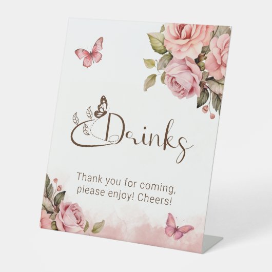 小さな蝶の赤ちゃんシャワーはペデスタルSigを飲む 台座サイン (正面)