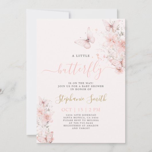 小さな蝶の赤ちゃんシャワーガール招待状 招待状 (正面)