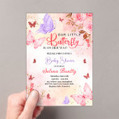 小さな蝶の赤ちゃんシャワー女の子水色ピンク アクリル招待状 (インサイチュ (ポータブル))