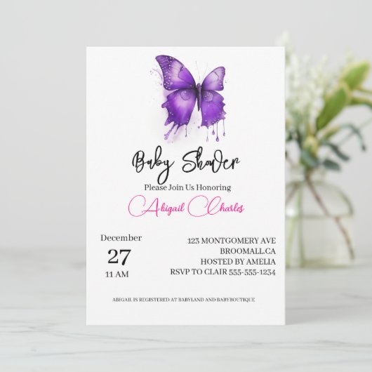小さな蝶の赤ちゃんシャワー招待カード 招待状 (スタンド正面)
