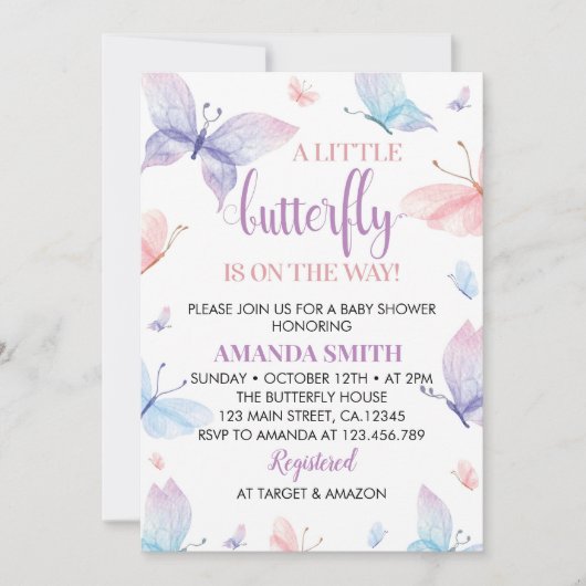 小さな蝶の赤ちゃんシャワー招待状 招待状 (正面)
