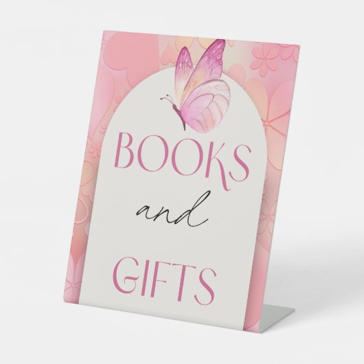 小さな蝶の赤ちゃんシャワー本とギフトSiGn 台座サイン (正面)