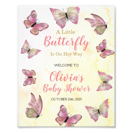 小さな蝶の赤ちゃんシャワー歓迎サイン フォトプリント            (正面)