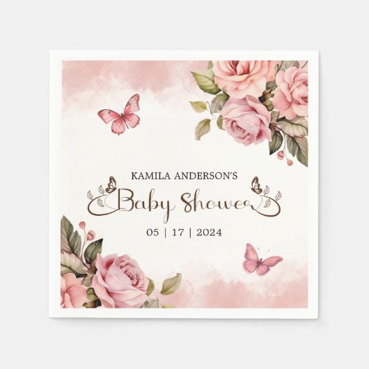 小さな蝶の赤ちゃんシャワー スタンダードカクテルナプキン (正面)
