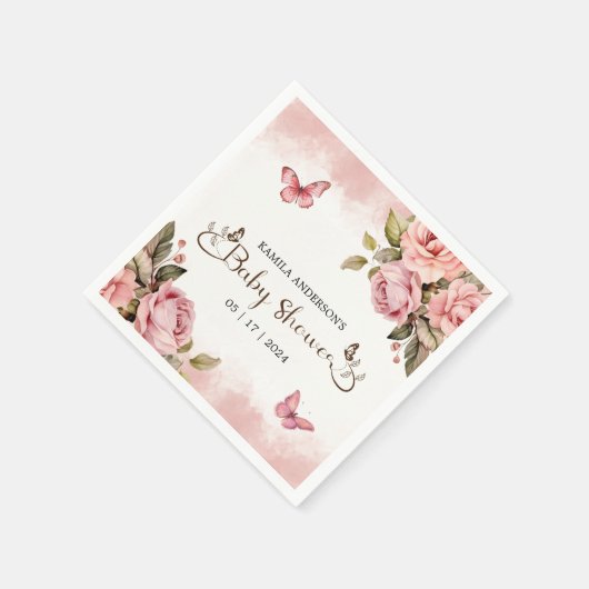 小さな蝶の赤ちゃんシャワー スタンダードカクテルナプキン (角)