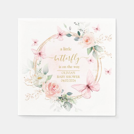 小さな蝶の赤ちゃんシャワー スタンダードカクテルナプキン (正面)