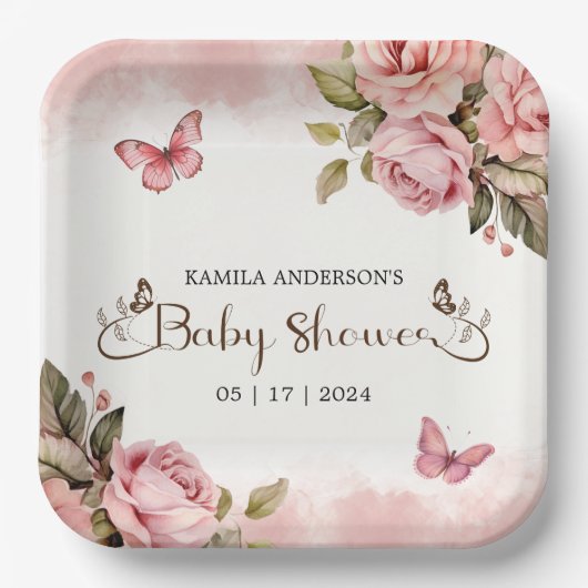 小さな蝶の赤ちゃんシャワー ペーパープレート (正面)