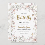 小さな蝶の赤ちゃんシャワー 招待状 (正面/裏面)