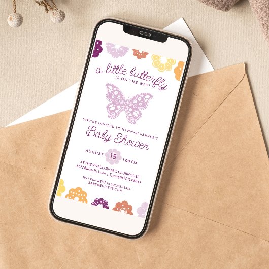 小さな蝶の赤ちゃんシャワー 招待状