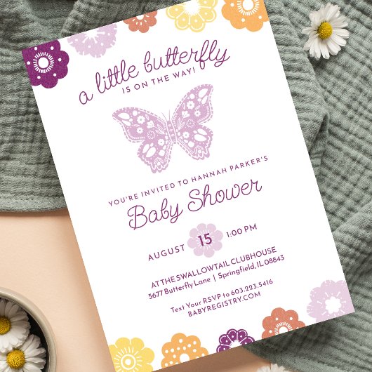 小さな蝶の赤ちゃんシャワー 招待状