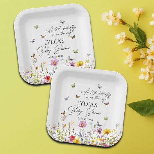 小さな蝶の野生の花の赤ちゃんシャワー ペーパープレート