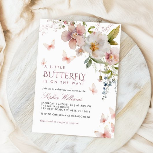 小さな蝶の野生の花の赤ちゃんシャワー 招待状