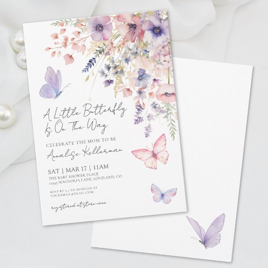 小さな蝶の野生の花の赤ちゃんシャワー 招待状