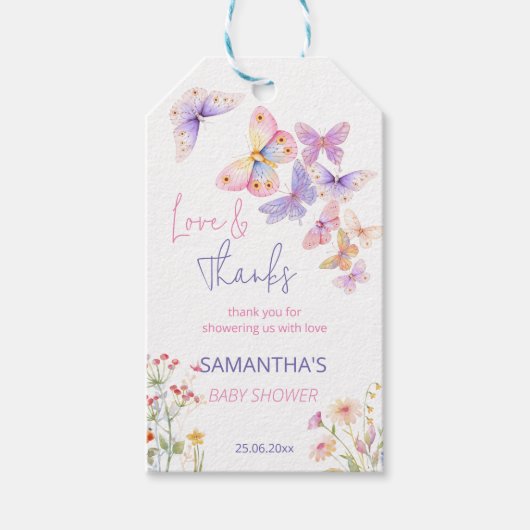 小さな蝶の野生の花の赤ん感謝していだシャワー ギフトタグ (正面)