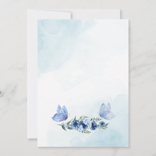 小さな蝶の青いフローラの素朴赤ちゃんシャワー 招待状 (裏面)