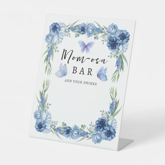 小さな蝶の青いフローラ素朴マムオーサバー 台座サイン (正面)