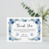 小さな蝶の青フローラあり素朴がとう サンキューカード (スタンド正面)