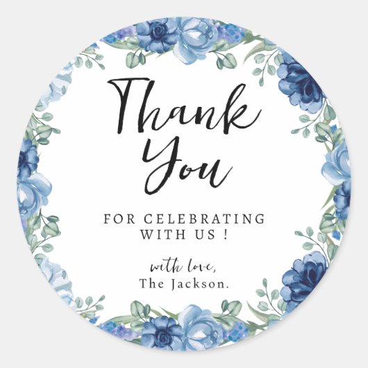 小さな蝶の青フローラあり素朴がとう ラウンドシール (正面)