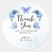 小さな蝶の青フローラ素朴ありがとうCl ラウンドシール (正面)