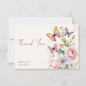 小さな蝶の魅惑された庭の赤ちゃんシャワー サンキューカード (正面)