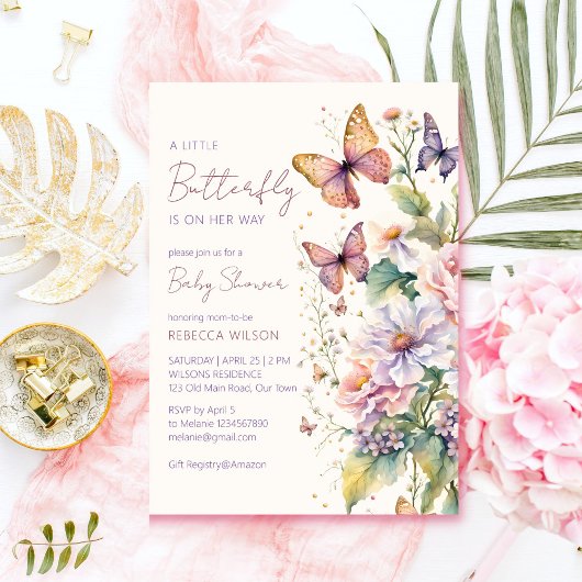 小さな蝶の魅惑された庭の赤ちゃんシャワー 招待状