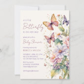 小さな蝶の魅惑された庭の赤ちゃんシャワー 招待状 (正面)