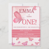 小さな蝶の1歳誕生日招待状 招待状 (正面)