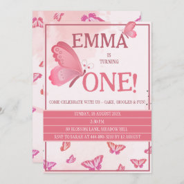 小さな蝶の1歳誕生日招待状 招待状