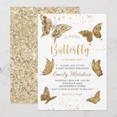 小さな蝶は彼女の道に乙女の頬のゴールド 招待状 (正面/裏面)