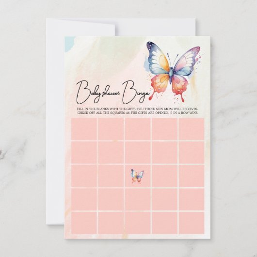 小さな蝶パステルお洒落赤ちゃんシャワー 招待状 (正面)