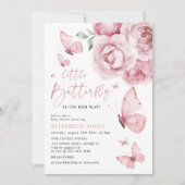 小さな蝶ピンクのフローラ女の子の赤ちゃんシャワー 招待状 (正面)