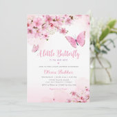 小さな蝶ピンクのフローラ女の子の赤ちゃんシャワー 招待状 (スタンド正面)