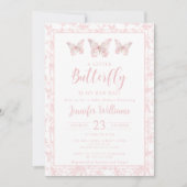 小さな蝶ピンクのフローラ女の子シャワー 招待状 (正面)