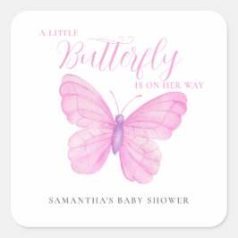 小さな蝶ピンクの女の子の赤ちゃんシャワー スクエアシール
