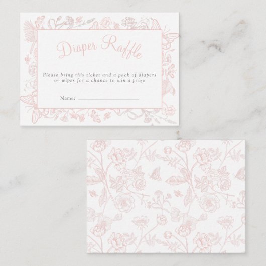 小さな蝶ピンクの赤ちゃんシャワーおむつラッフル エンクロージャーカード (正面/裏面)
