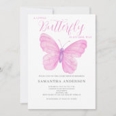 小さな蝶ピンクの赤ちゃんシャワー 招待状 (正面)