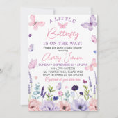 小さな蝶ピンクパープルのフローラの赤ちゃんシャワー 招待状 (正面)