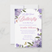 小さな蝶ピンク紫のフローラの赤ちゃん 招待状 (正面)
