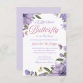 小さな蝶ピンク紫のフローラの赤ちゃん 招待状 (正面/裏面)