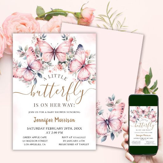 小さな蝶 |フローラバタフライベビーシャワー 招待状